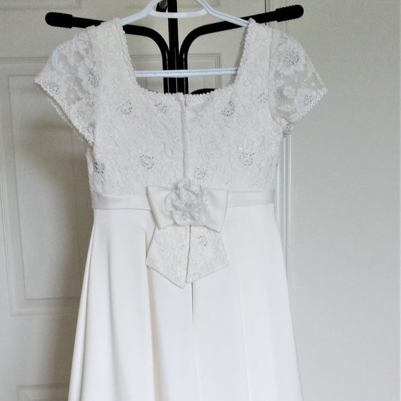 Little Maiden Girl Formal Dress Ivory A-Line Lace Satin Size 12 - Picture 4 of 6